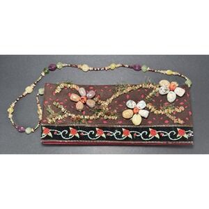 Mary Frances Purse Shoulder Bead Work Floral Embellished Stone Handbag Clutch‎